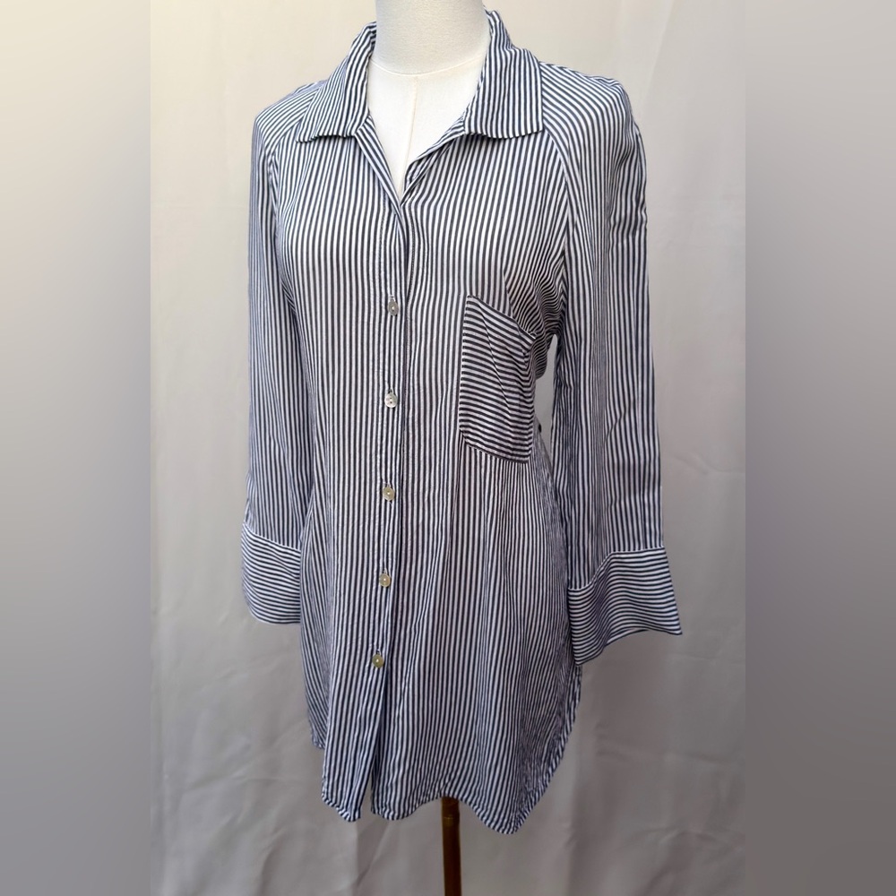ZARA Swim Coverup Striped Button Down Blouse Relaxed Capsule Minimalist Sz Small